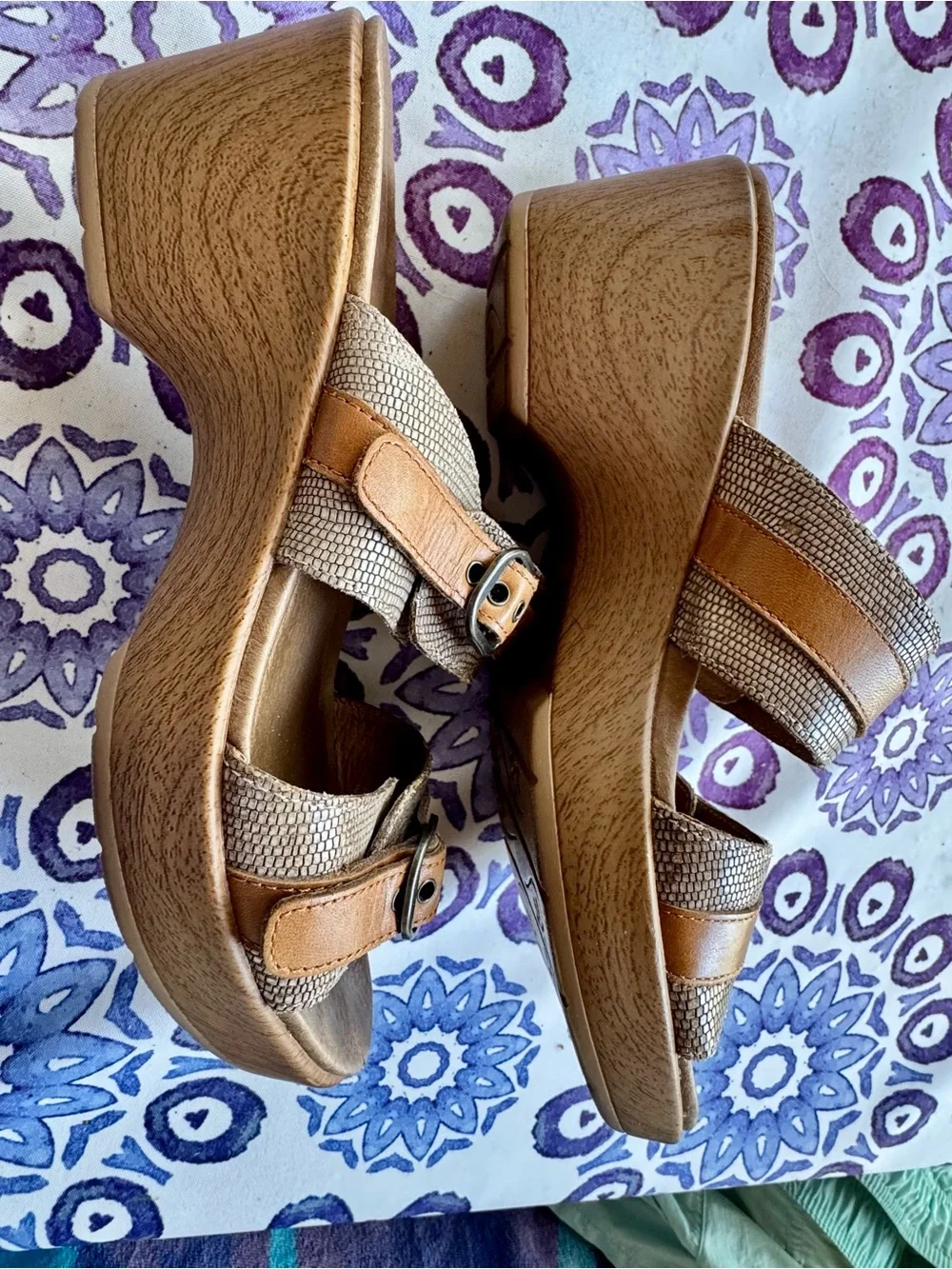 Dansko Jessie Tan Double-Strap Slide Sandals with Buckle Detail